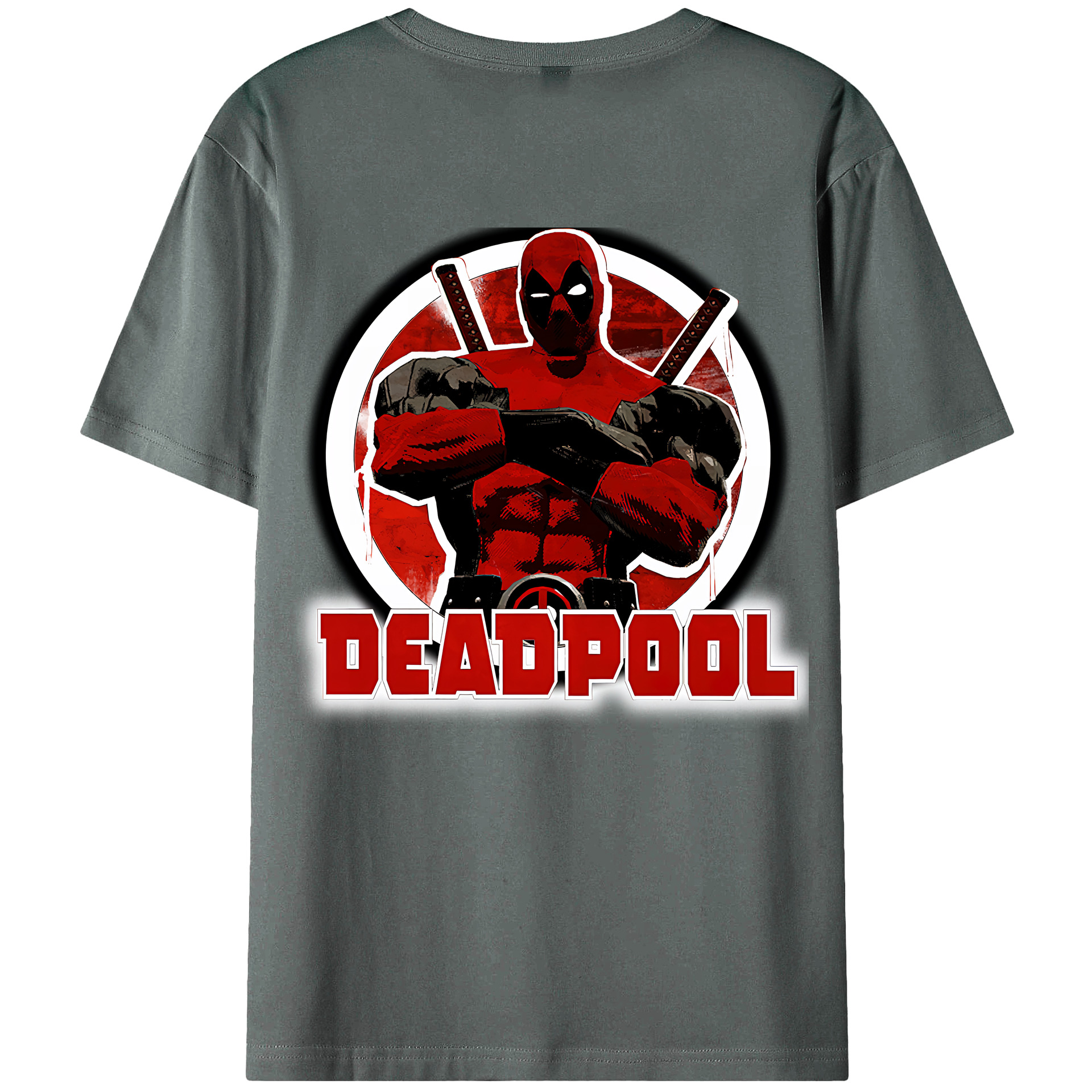 （画像用） Deadpool デッドプール 綿100％ メンズ半袖Tシャツ（バックプリント） 通気性